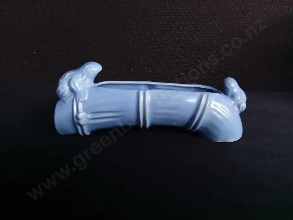 VINTAGE BLUE CERAMIC BABY CRADLE BASSINET PLANTER USA 652, W 23.5 CM Image 1++