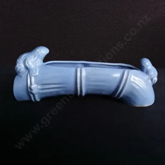 VINTAGE BLUE CERAMIC BABY CRADLE BASSINET PLANTER USA 652, W 23.5 CM