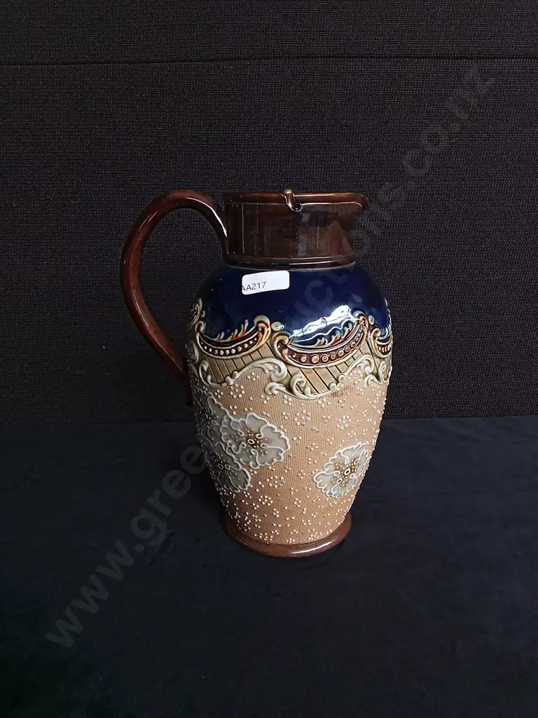ANTIQUE ROYAL DOULTON LAMBETH SLATERS PATENT STONEWARE JUG PITCHER WITH SPOUT LID, H 21.5 CM Image 1++