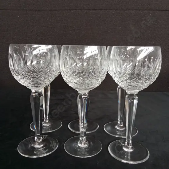 6 WATERFORD COLLEEN HOCK CRYSTAL WINE GLASSES H18CM
