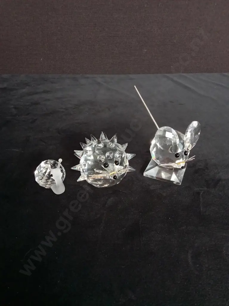 3 SWAROVSKI CRYSTALS INCLUDING RAT H7.7CM HEDGEHOG H74CM AND SNAIL H3CM Image 1++