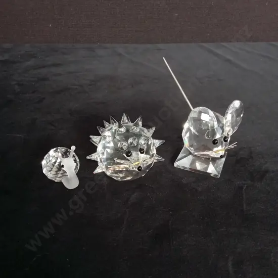3 SWAROVSKI CRYSTALS INCLUDING RAT H7.7CM HEDGEHOG H74CM AND SNAIL H3CM