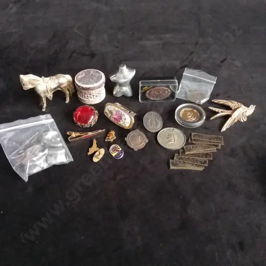 VINTAGE PINS, COINS, COINS, BROOCHES AND MORE