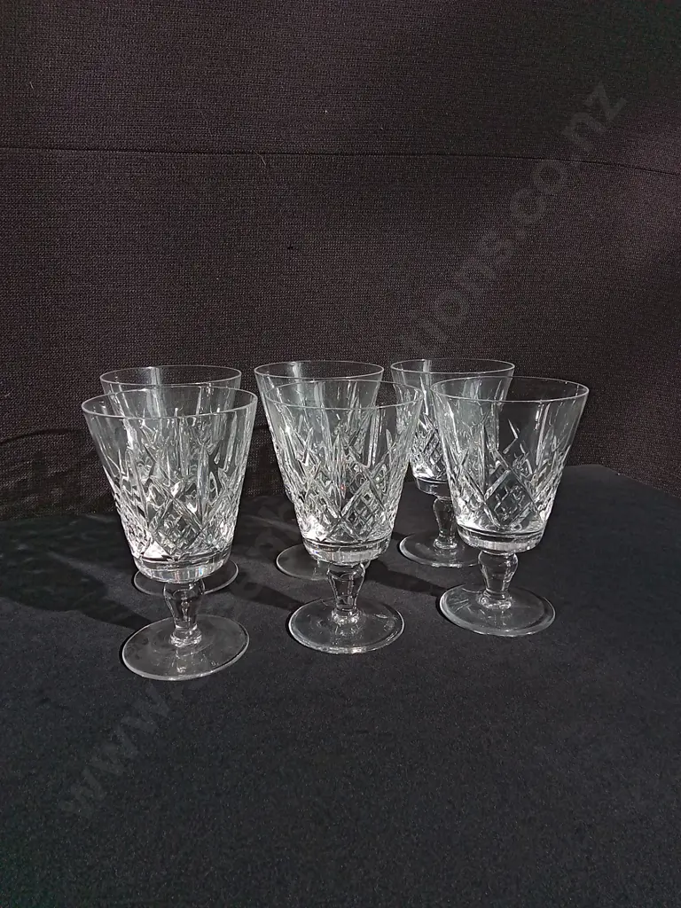 SET OF 6 VINTAGE STUART CRYSTAL CUT GLASS WINE GOBLETS. H 14 CM Image 1++