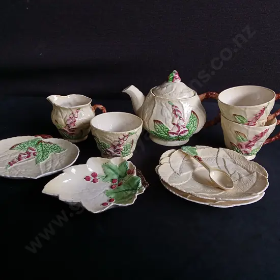 VINTAGE CARLTON WARE "FOXGLOVE" TEA SET, 10 PIECES, TALLEST H 13.5 CM