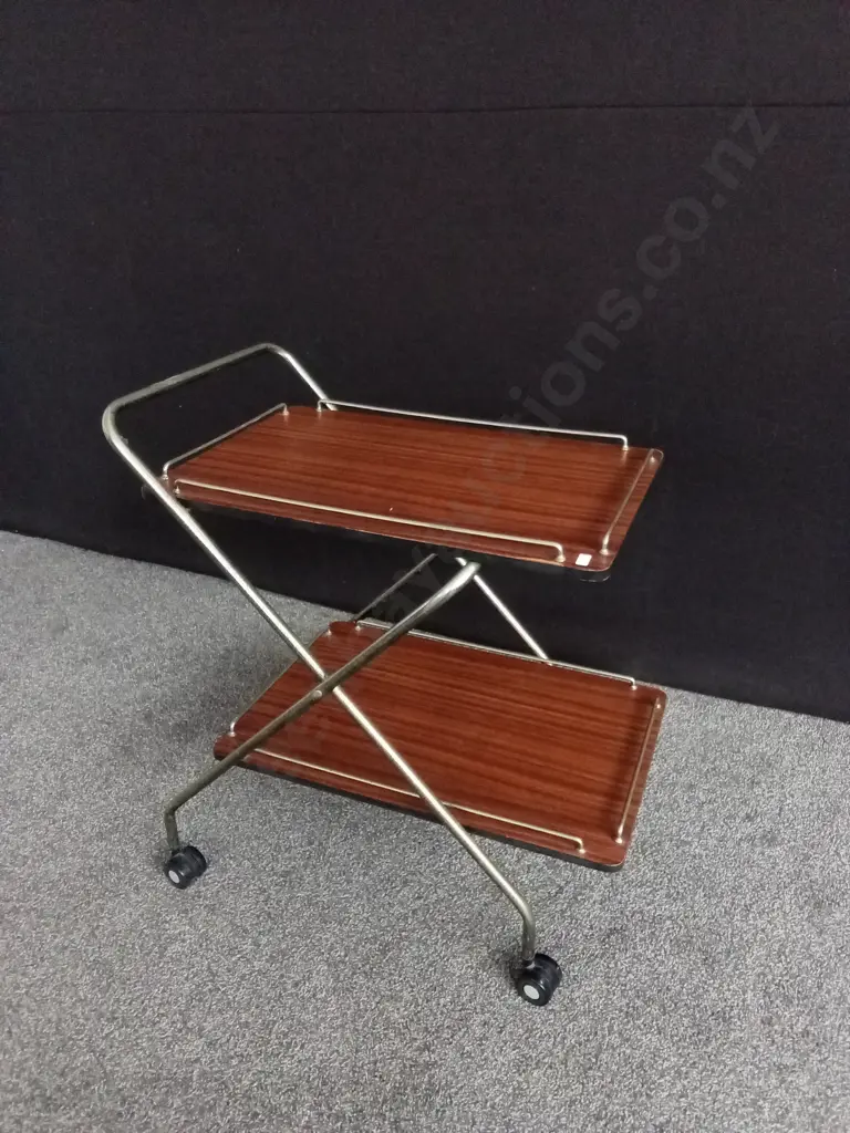 1960S VINTAGE FOLDABLE BAR CART, FEATURING WALNUT SHELVES, H 65 CM Image 1++