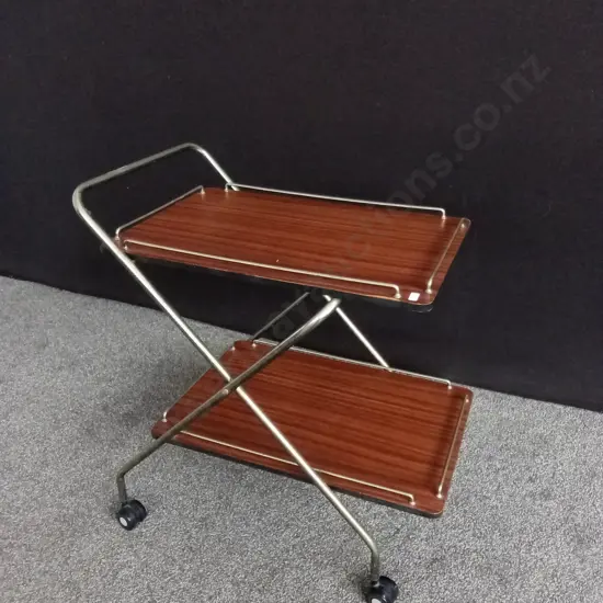 1960S VINTAGE FOLDABLE BAR CART, FEATURING WALNUT SHELVES, H 65 CM