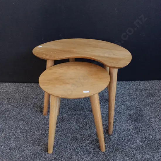MID CENTURY MODERN OAK STOCKHOLM NEST OF TABLES, TALLEST H 46 CM X W 57 CM