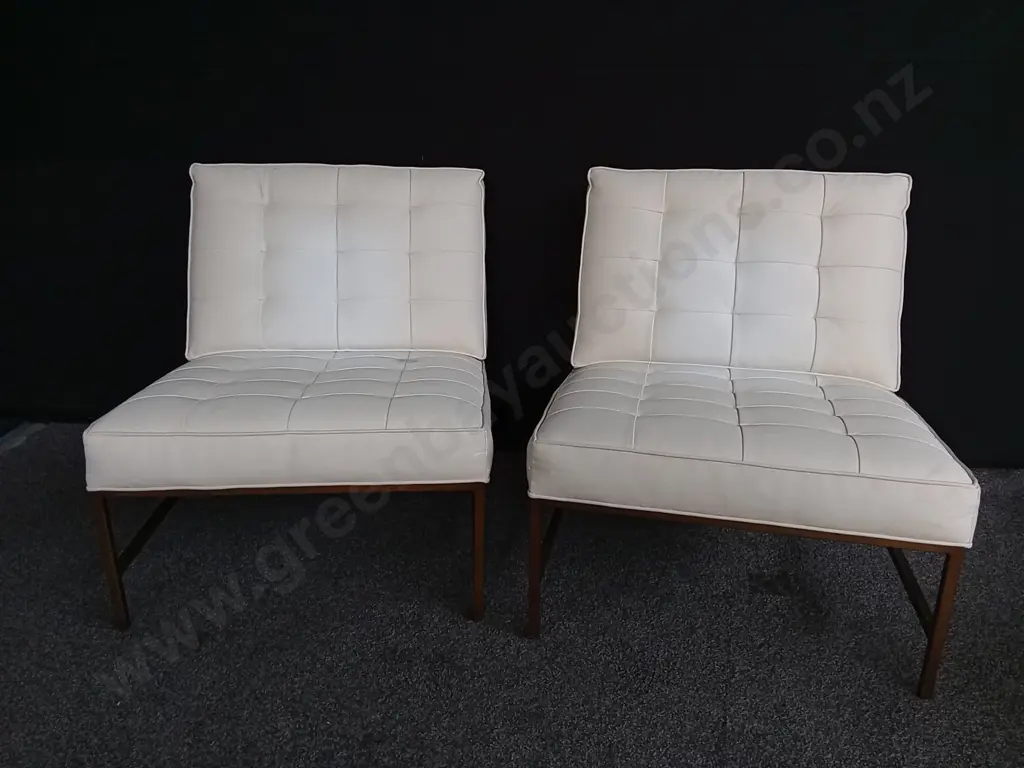 PAIR OF SLIPPER LOUNGE CHAIRS, KNOLL STYLE, STAINED AS PER PHOTO Image 1++