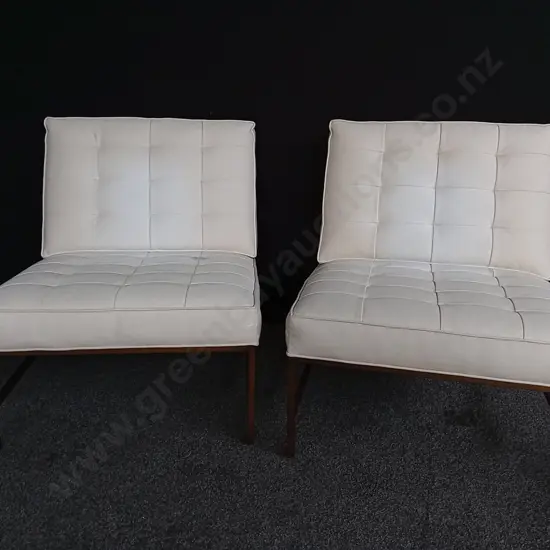 PAIR OF SLIPPER LOUNGE CHAIRS, KNOLL STYLE, STAINED AS PER PHOTO