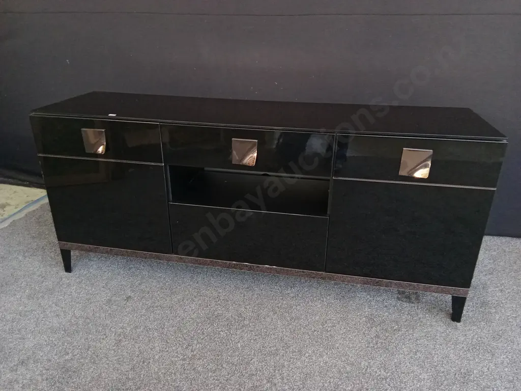 MONT NOIR TV UNIT ALF ITALIA BLACK GLOSSY FINISH, W 1.65 M X H 72 CM X D 44 CM Image 1++