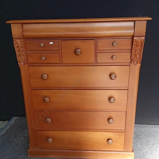 RIMU 10 DRAWER SCOTCH CHEST, H 1.29 M X W 1.05 M X D 47 CM