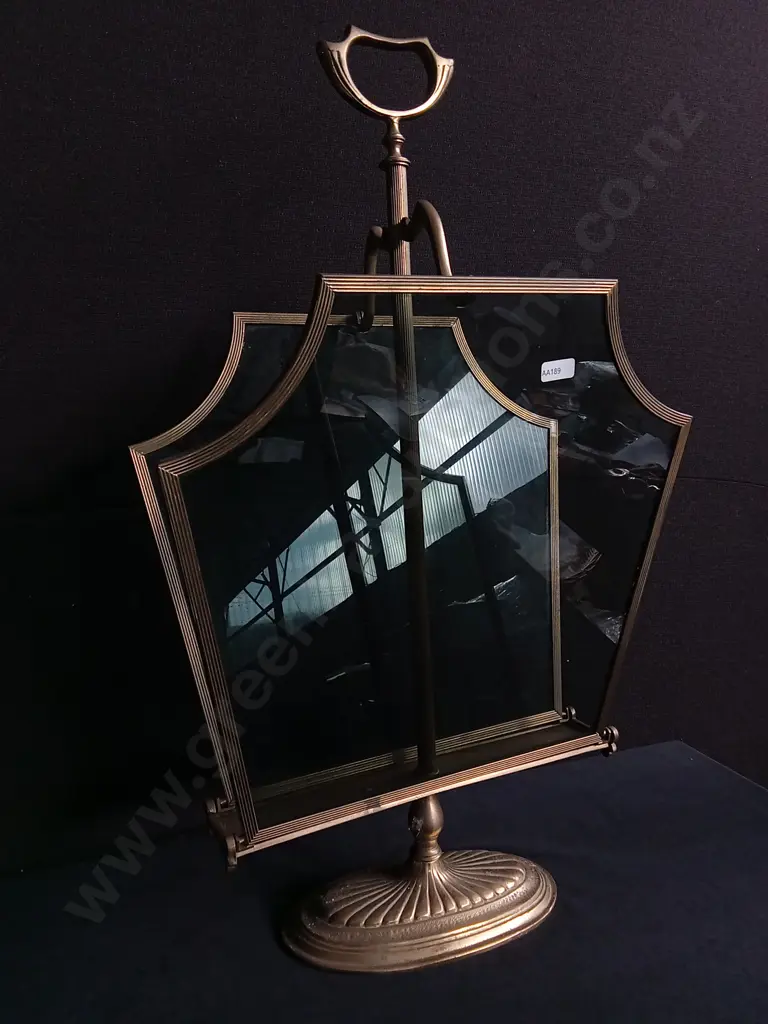 MID CENTURY MODERN GLASS AND BRASS FOLDING MAGAZINE HOLDER, H 70 CM Image 1++