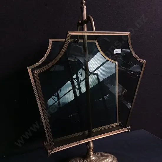 MID CENTURY MODERN GLASS AND BRASS FOLDING MAGAZINE HOLDER, H 70 CM