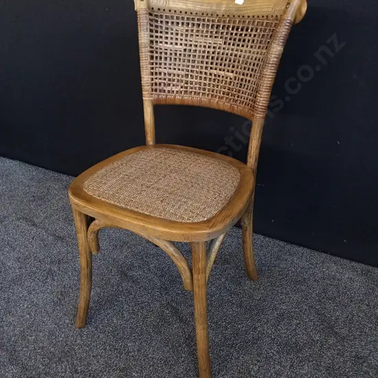 LIGHT OAK THONET STYLE CHAIR WITH WOVEN RATTAN SEAT, H 89 CM