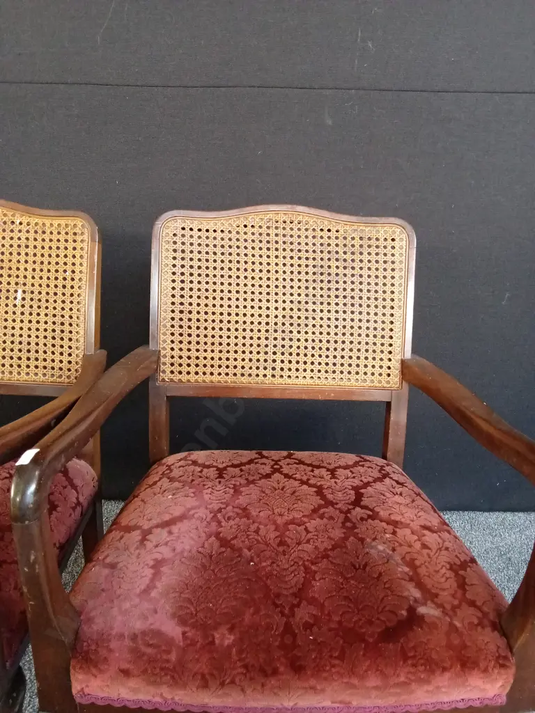 2 VINTAGE CHIPPENDALE-STYLE BRIDGE CHAIRS WITH RATTAN BACK AND BALL-AND-CLAW FEET H82CM Image 1++
