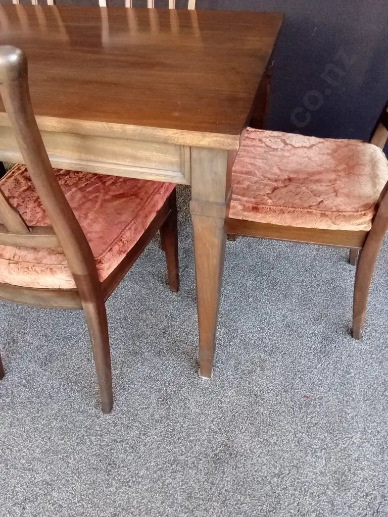 WOODEN DINING TABLE H74CM L1.52M D90.5CM WITH 6 DINING CHAIRS INCLUDING CREAM SEAT COVERS Image 1++