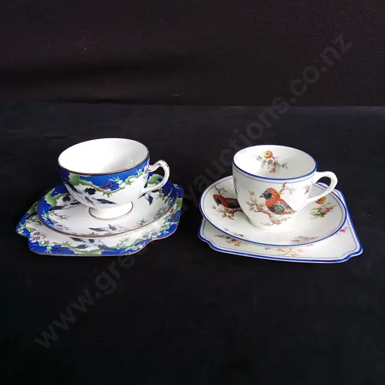 VINTAGE ROYAL DOULTON TEA TRIO AND VINTAGE ENGLAND GRAIN CHINA TEA TRIO