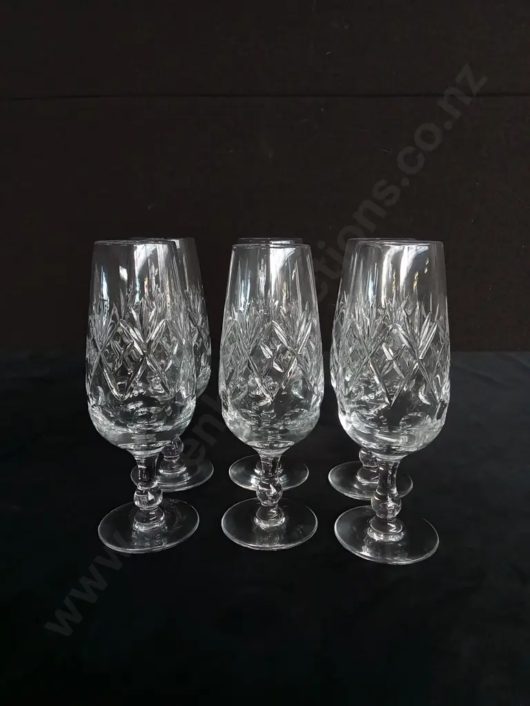 6 ROYAL DOULTON GEORGIAN CRYSTAL GLASS CHAMPAGNE FLUTES H16CM Image 1++
