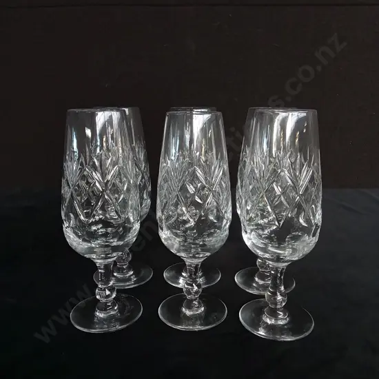 6 ROYAL DOULTON GEORGIAN CRYSTAL GLASS CHAMPAGNE FLUTES H16CM