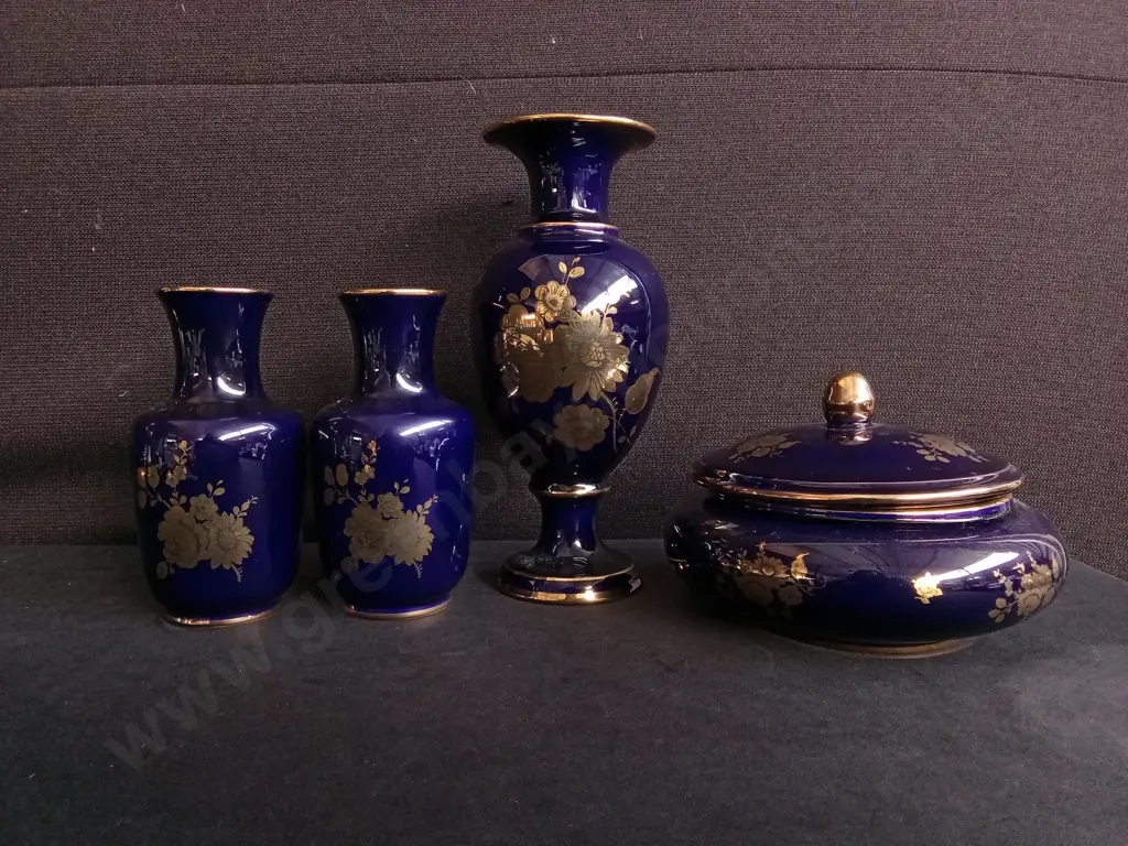 VINTAGE CERÀMICAS MACHADO CHILE PORCELAIN VASE AND TRINKET DISH SET, 4 PIECES, TALLEST H 25 CM Image 1++