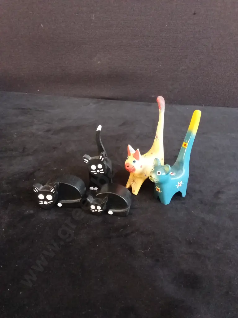 5 WOODEN CATS TALLEST H10CM Image 1++
