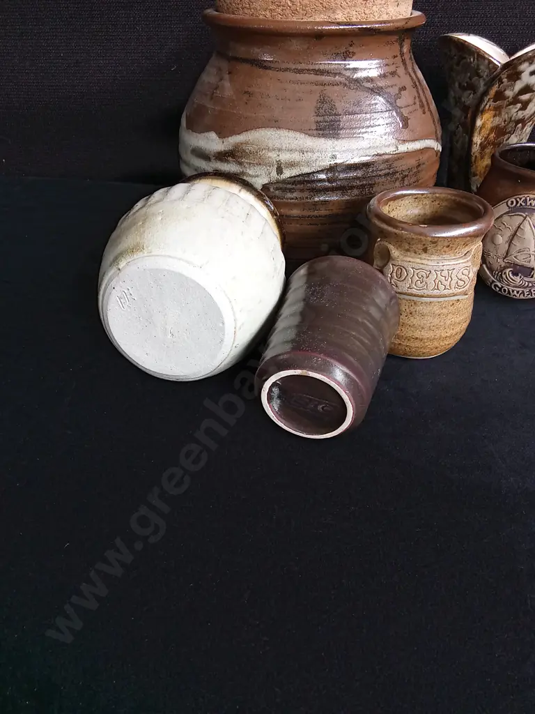 MIX OF VINTAGE STUDIO POTTERY ITEMS, TALLEST H 17.5, 6 PIECES TOTAL Image 1++