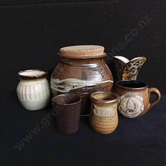 MIX OF VINTAGE STUDIO POTTERY ITEMS, TALLEST H 17.5, 6 PIECES TOTAL