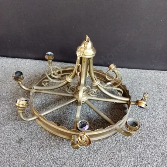 BRASS 8 LAMP WHEEL CHANDELIER