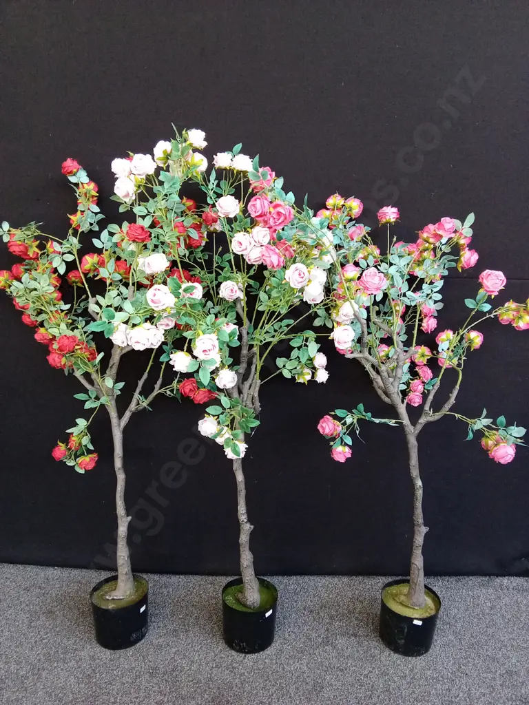 3 X ARTIFICIAL POTTED ROSE TREES H 1.4 M APPROX Image 1++