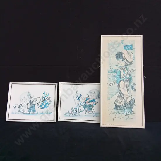 3 VINTAGE 70S KIDS PRINTS TALLEST H51CM