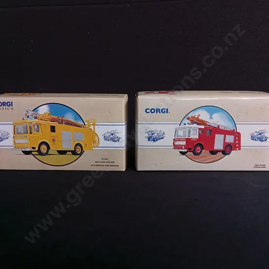 PAIR OF CORGI CLASSICS 1/50 SCALE DIE CAST FIRE ENGINES, ROTHERHAM FIRE BRIGADE, AND AEC PUMP CLEVELAND, BOXED