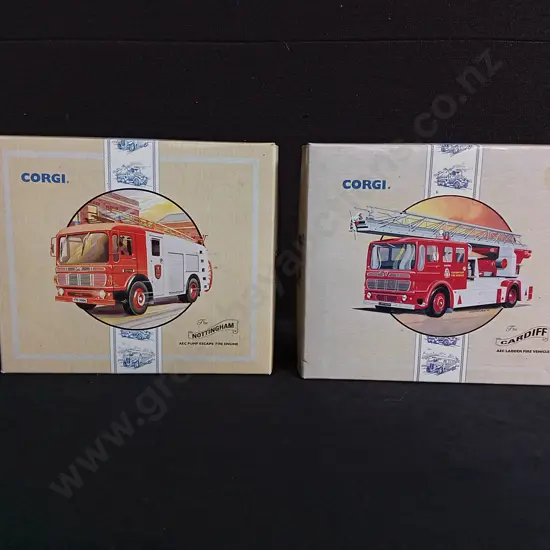 PAIR OF CORGI CLASSICS 1/50 SCALE DIE CAST FIRE ENGINES, THE NOTTINGHAM, AND THE CARDIFF, BOXED