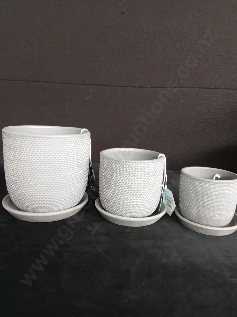 3 GREY PLANT POTS ON BASES Image 1++