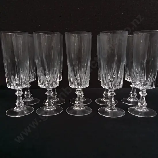 SET OF 10 VINTAGE GLASS CHAMPAGNE FLUTES, H 17 CM