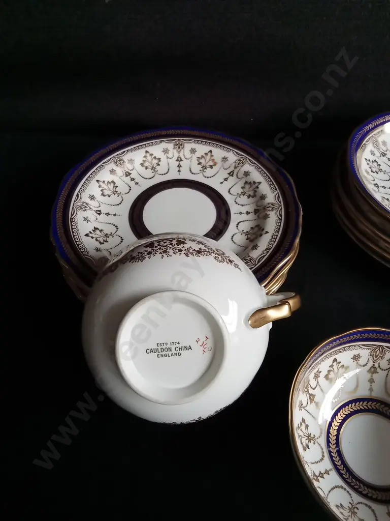 VINTAGE CAULDON CHINA TEACUP SET WITH SAUCERS 18 PIECES, HIGHEST 4 CM Image 1++