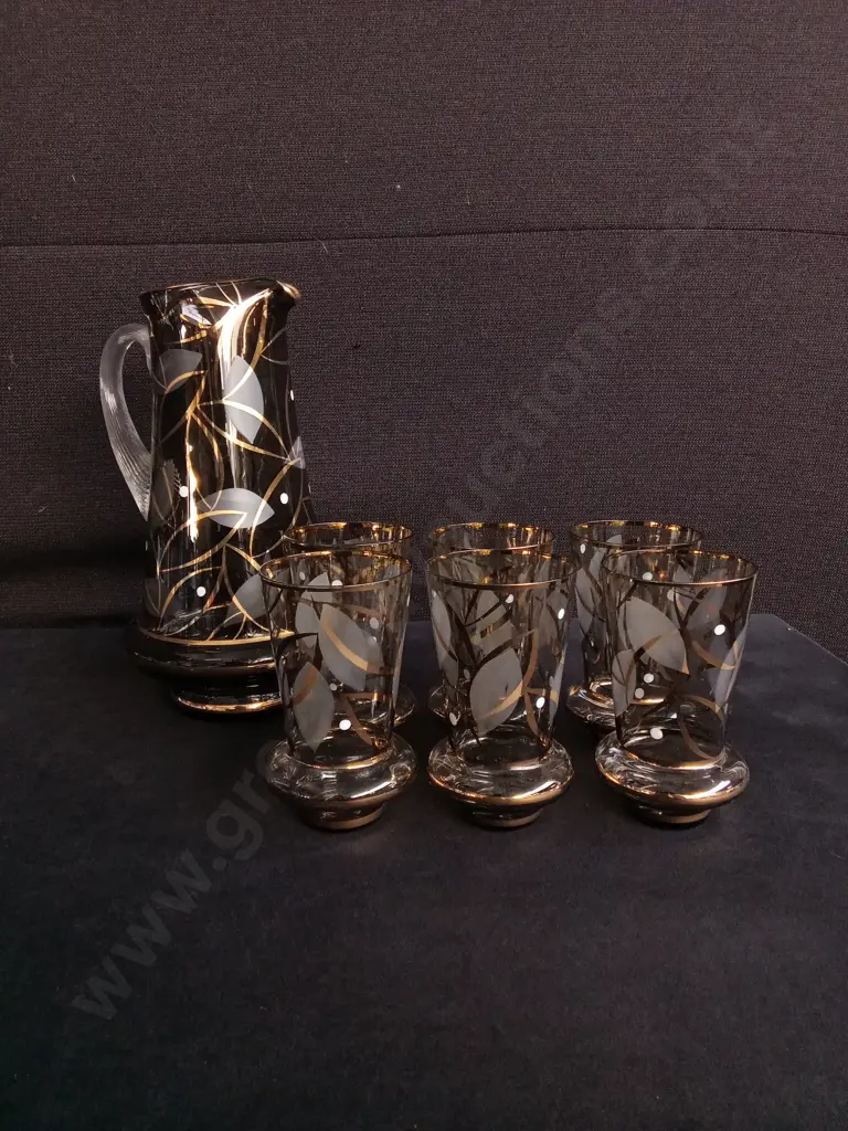 VINTAGE BOHEMIAN LEMONADE SET, INCLUDING JUG AND TUMBLERS, GENUINE HANDMADE BOHEMIA GLASS, JUG H 25.5 CM Image 1++