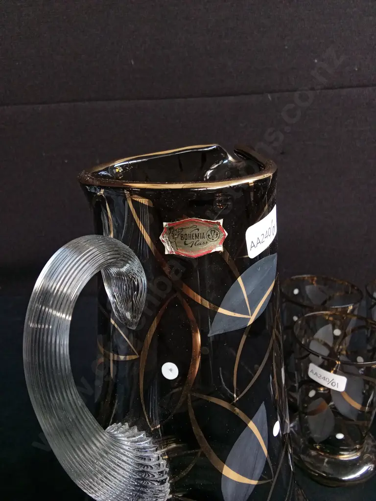 VINTAGE BOHEMIAN LEMONADE SET, INCLUDING JUG AND TUMBLERS, GENUINE HANDMADE BOHEMIA GLASS, JUG H 25.5 CM Image 1++