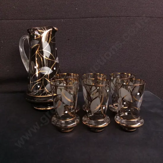 VINTAGE BOHEMIAN LEMONADE SET, INCLUDING JUG AND TUMBLERS, GENUINE HANDMADE BOHEMIA GLASS, JUG H 25.5 CM