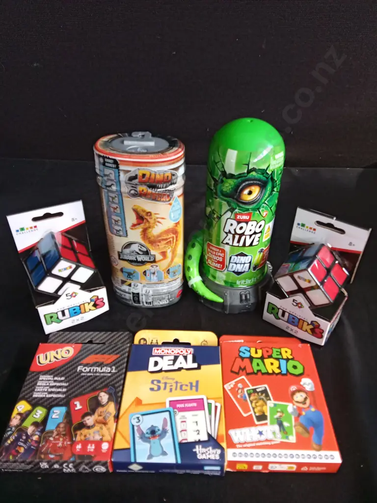 BOX OF 2 RUBIKS PUZZLES, 3 X CARD GAMES AND TOYS Image 1++