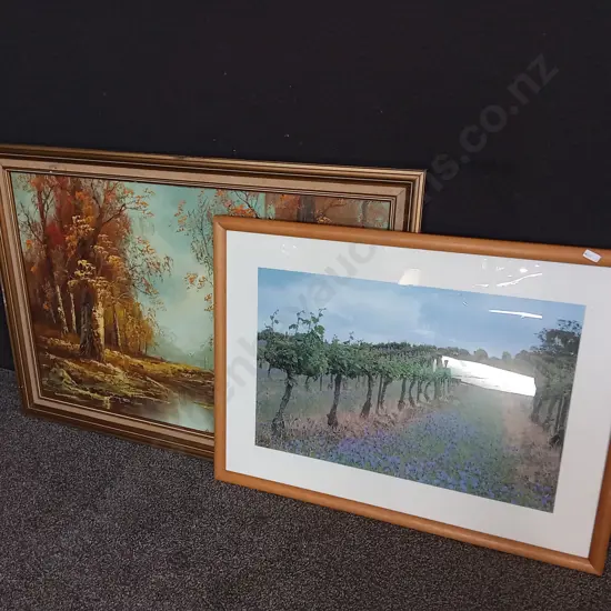 PAIR OF FRAMED LANDSCAPE ARTWORKS, TALLEST H 71 CM X W 1.01 M