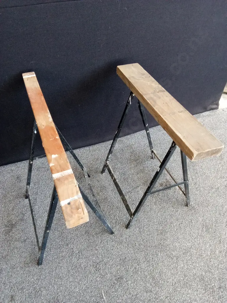 PAIR OF BUILDERS TRESTLE STOOLS METAL FRAME Image 1++