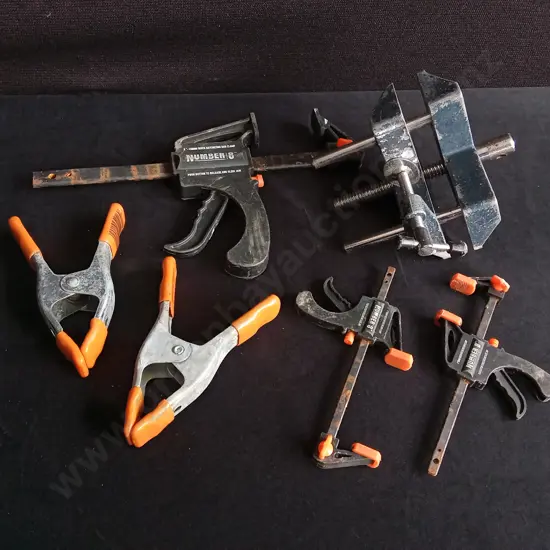 CLAMPS, QUICK GRIP, AND CORNER VICE, 6 PIECES