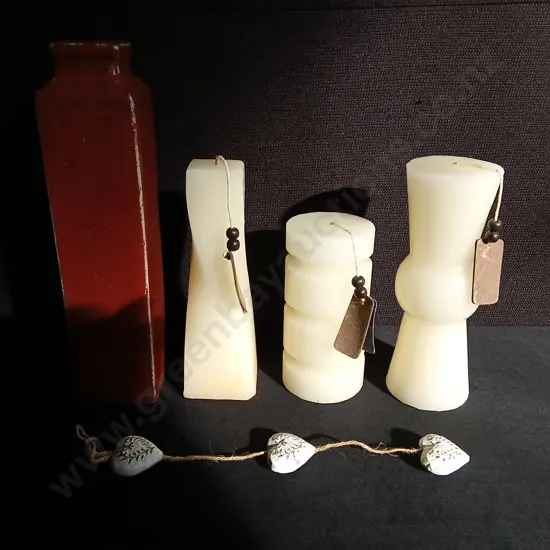 SET OF 3 RADIANCE LABELED CANDLES WITH A VASE AND STONE HEART PIECE