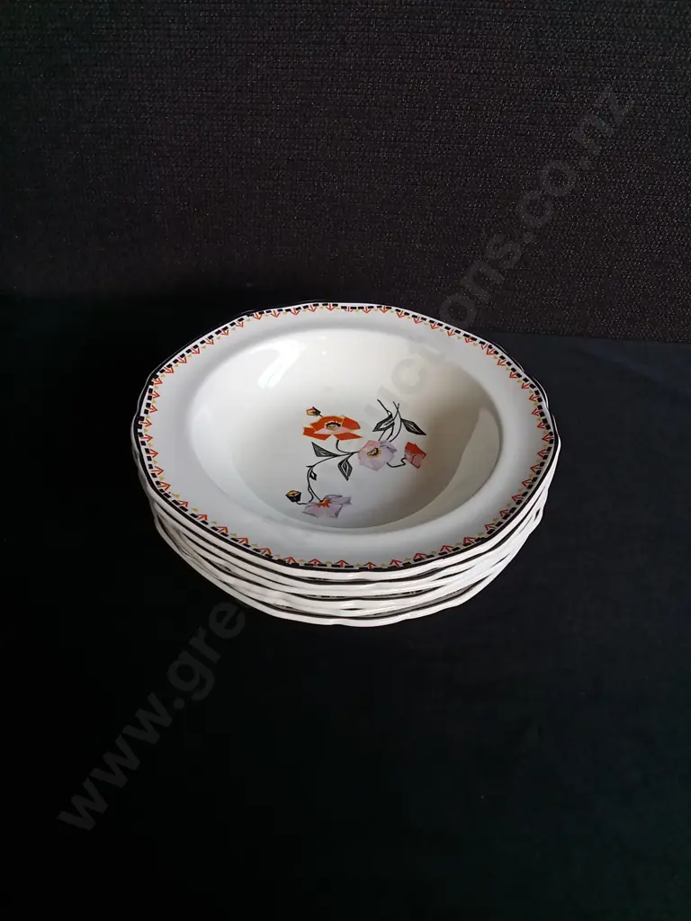 SET OF 6 VINTAGE W.H. GRINDLEY & CO. "THE PATRICIA" COUPE SOUP BOWLS, W 16 CM Image 1++