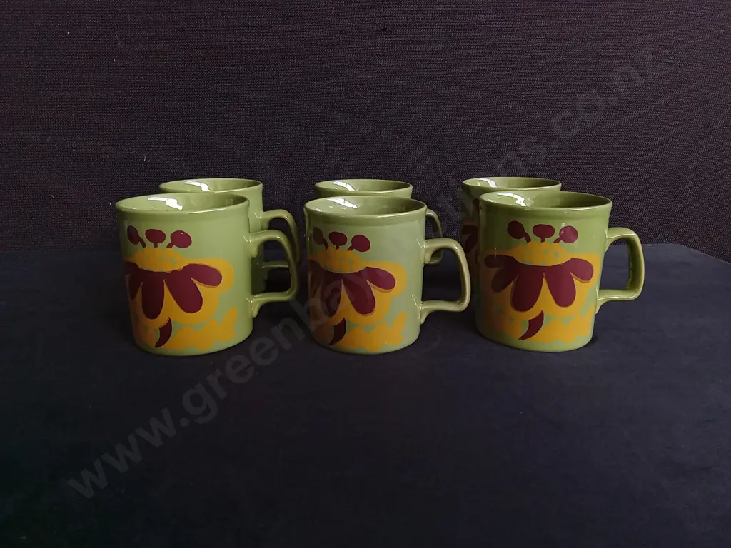 SET OF 6 STAFFORDSHIRE POTTERIES IRONSTONE CERAMIC MUGS, H 9 CM Image 1++
