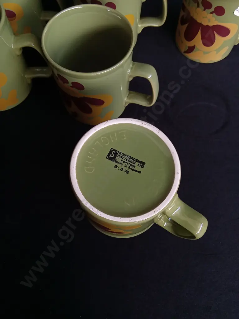 SET OF 6 STAFFORDSHIRE POTTERIES IRONSTONE CERAMIC MUGS, H 9 CM Image 1++