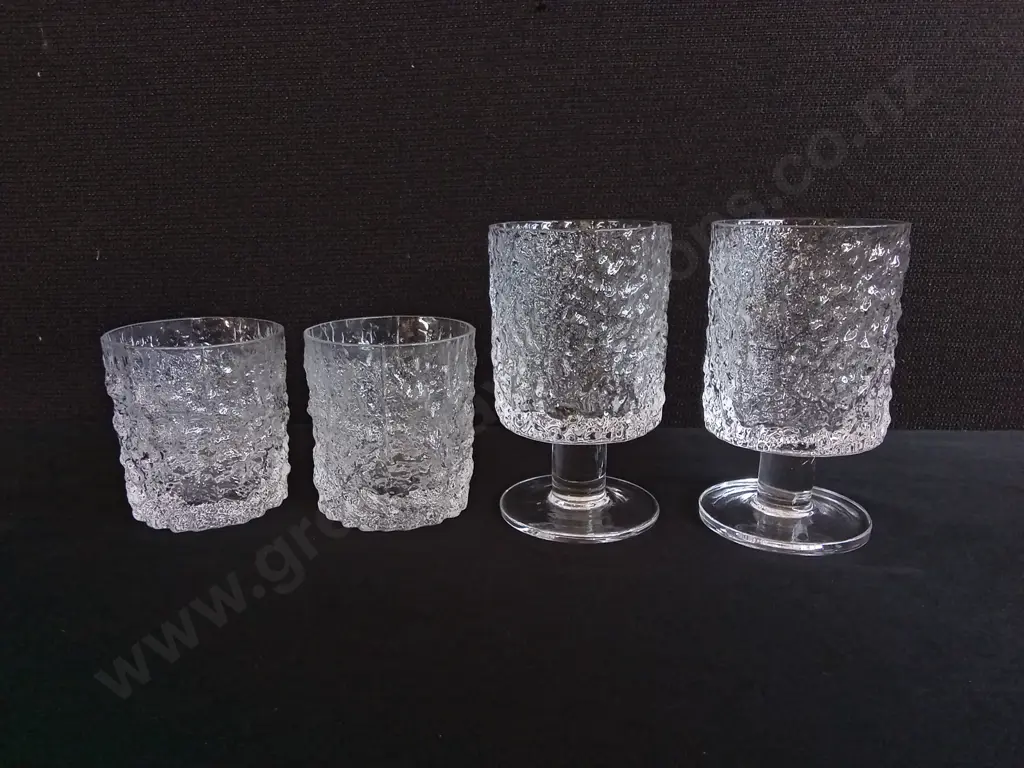 VINTAGE WHITE FRIARS "GLACIER" PATTERN DRINKING GLASSES, 4 TOTAL, TALLEST H 12 CM Image 1++