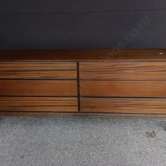 MID-CENTURY MODERN STYLE DRAWERS WITH DARK FINISH, L 176CM X W 40CM X H 72CM