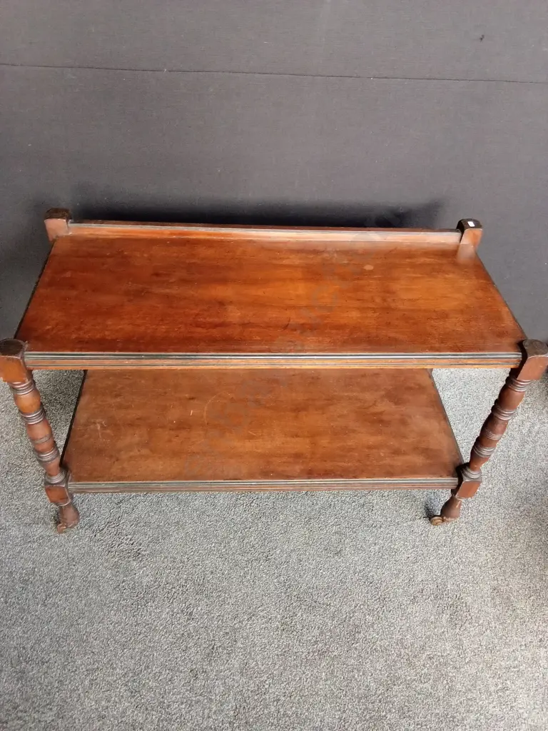 VINTAGE 2 TEIRED WOODEN SERVING TABLE ON WHEELS L1.2M H79CM D55CM Image 1++